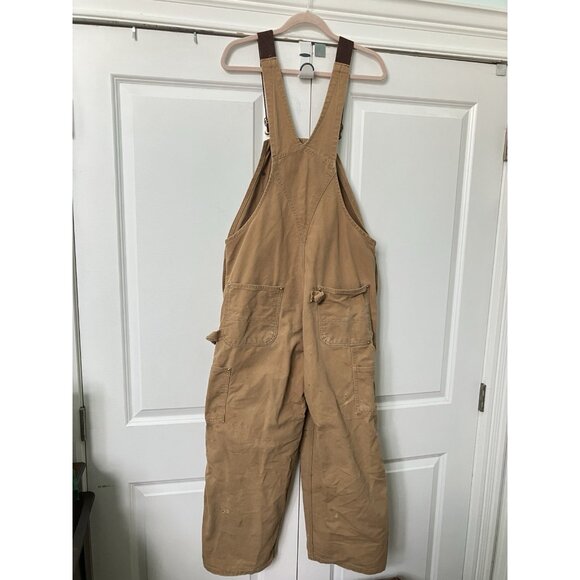 Vintage Carhartt Overalls Mens Tan Canvas Double Knee Dungaree Bib Distressed - Picture 5 of 12